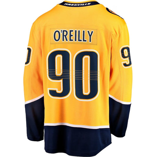 N.Predators #90 Ryan O'Reilly Fanatics Home Premier Breakaway Player Jersey - Gold Stitched American Hockey Jerseys