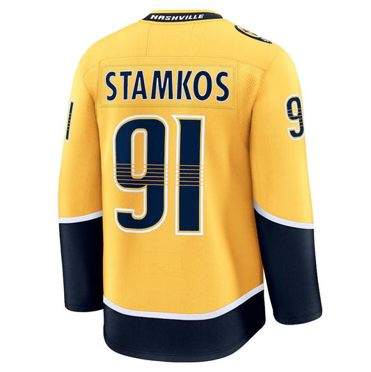 N.Predators #91 Steven Stamkos Fanatics Home Premium Jersey - Gold Stitched American Hockey Jerseys