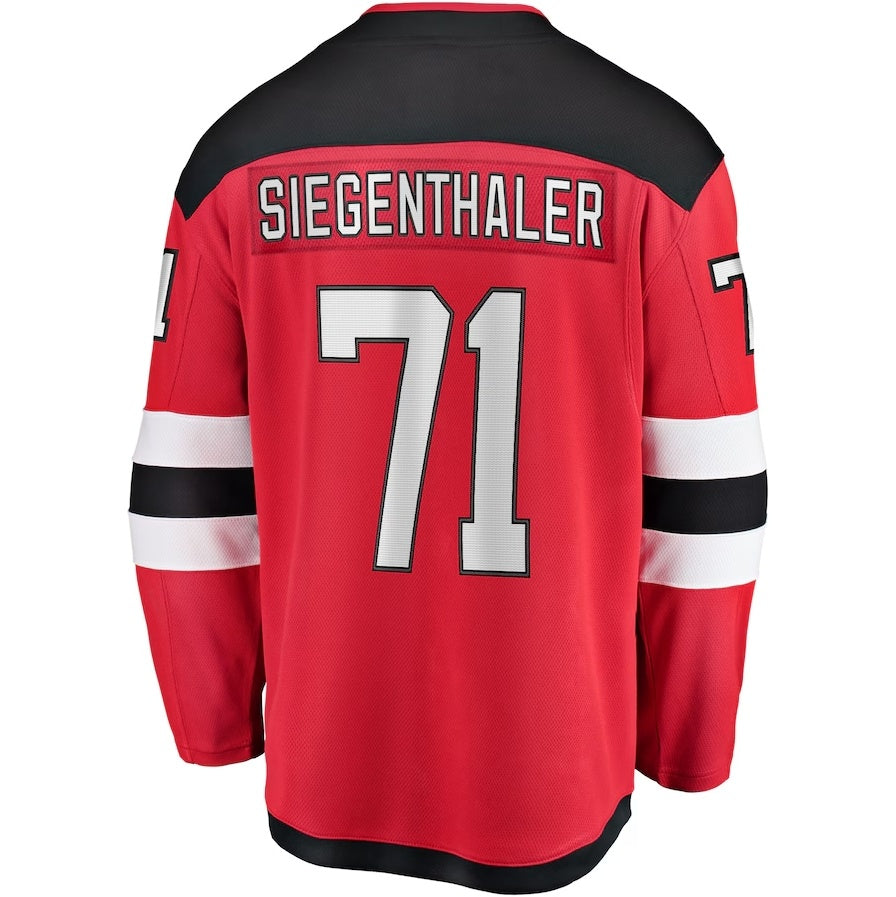 NJ.Devils #71 Jonas Siegenthaler Fanatics Home Breakaway Player Jersey - Red Stitched American Hockey Jerseys