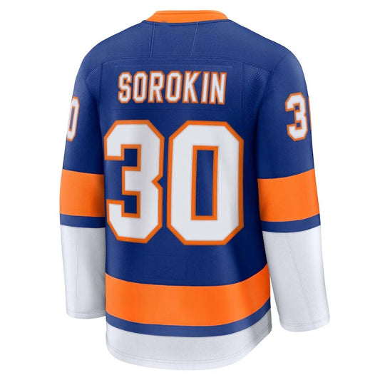 NY.Islanders #30 Ilya Sorokin  Fanatics Home Premium Jersey - Royal Stitched American Hockey Jerseys
