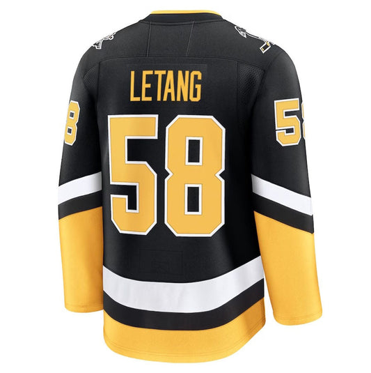 P.Penguins #58 Kris Letang Fanatics Alternate Premium Jersey - Black Stitched American Hockey Jerseys