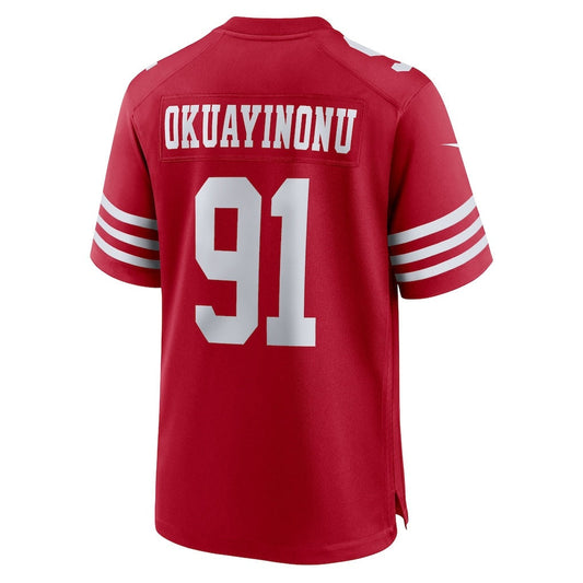 SF.49ers #91 Sam Okuayinonu Scarlet Team Game Stitched American Football Jerseys