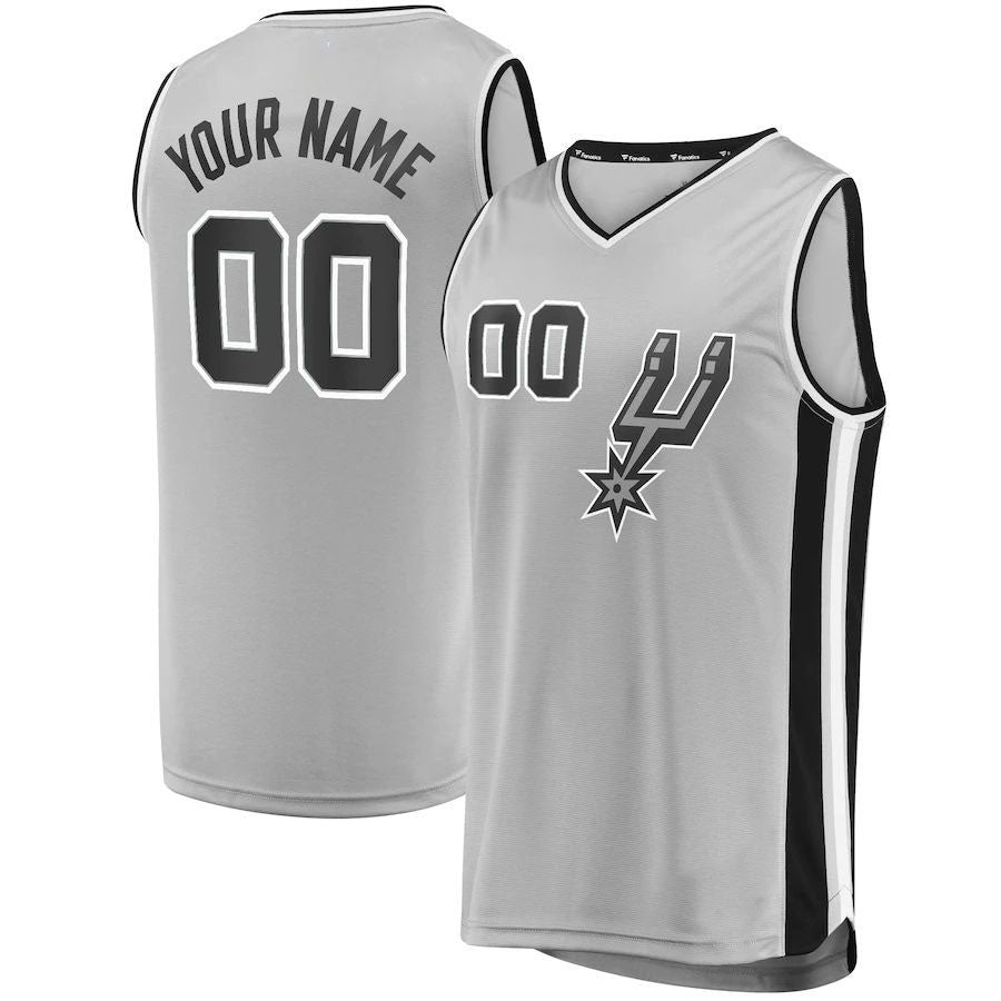 Custom S.Antonio Spurs Fanatics Branded  Fast Break Custom Replica Jersey Silver Statement Edition Stitched Basketball Jersey
