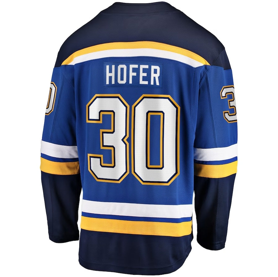 St.L.Blues #30 Joel Hofer Fanatics Home Premier Breakaway Player Jersey - Blue Stitched American Hockey Jerseys