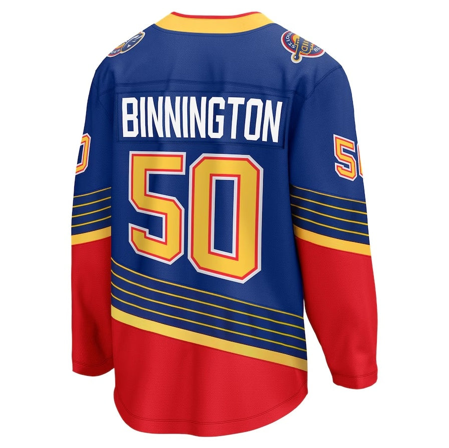 St.L.Blues #50 Jordan Binnington Fanatics Alternate Premier Breakaway Player Jersey - Royal Stitched American Hockey Jerseys