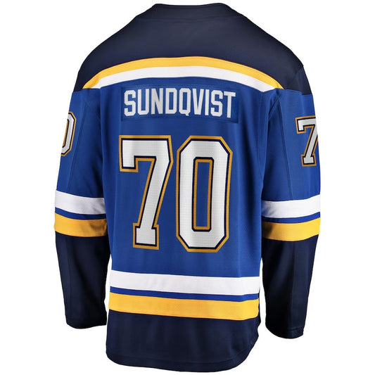 St.L.Blues #70 Oskar Sundqvist Fanatics Home Breakaway Player Jersey - Blue Stitched American Hockey Jerseys