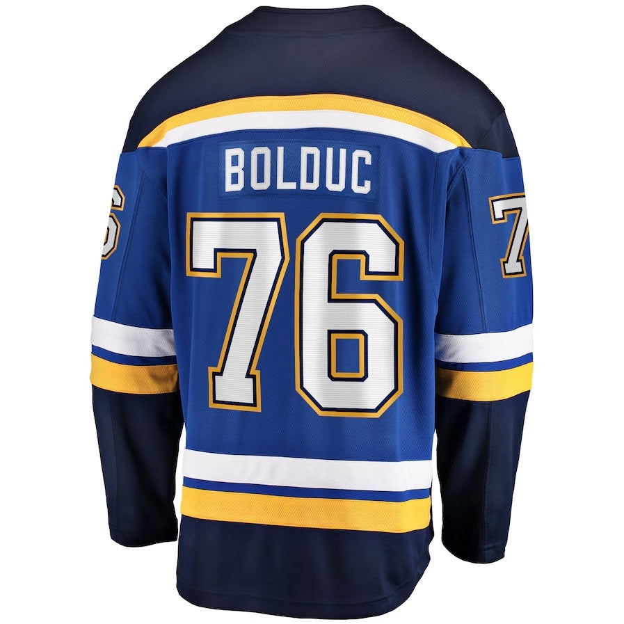 St.L.Blues #76 Zack Bolduc Fanatics Home Premier Breakaway Player Jersey - Blue Stitched American Hockey Jerseys