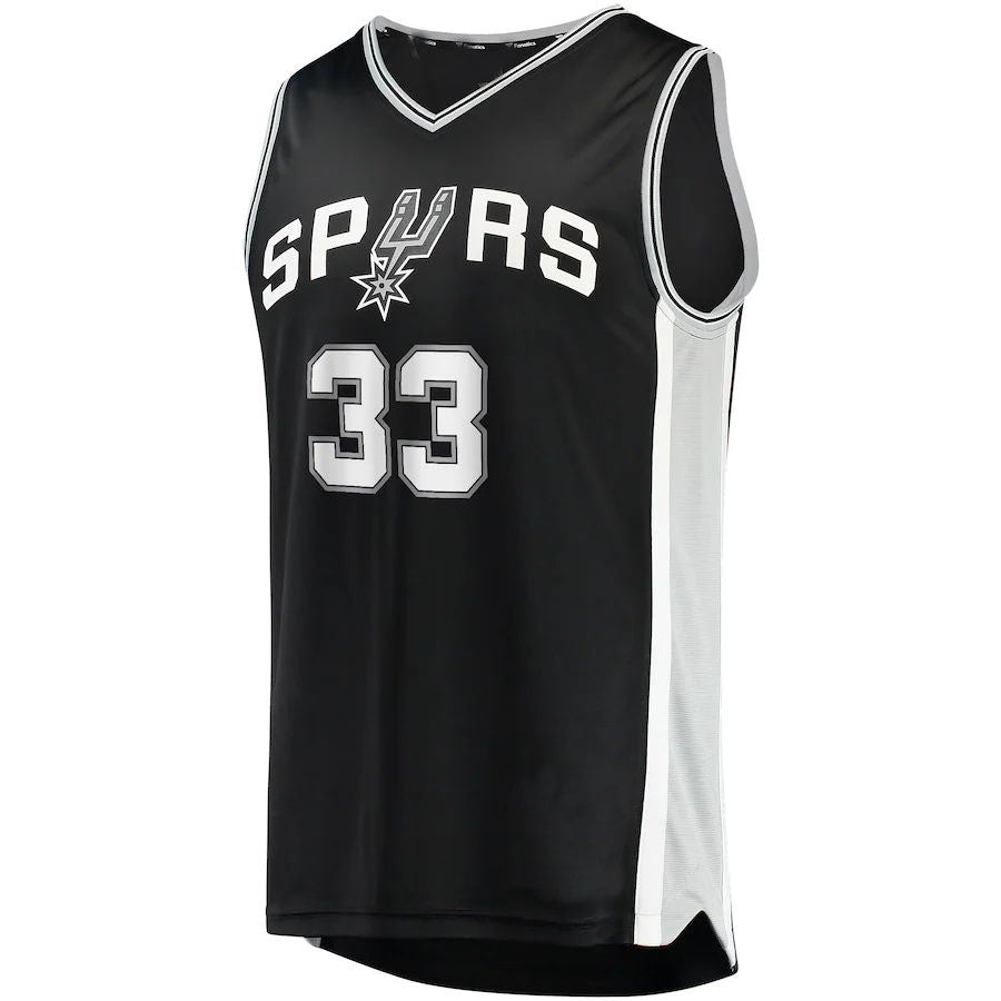 S.Antonio Spurs #33 Tre Jones Fanatics Branded 2021-22 Fast Break Replica Jersey  Icon Edition Black Stitched American Basketball Jersey