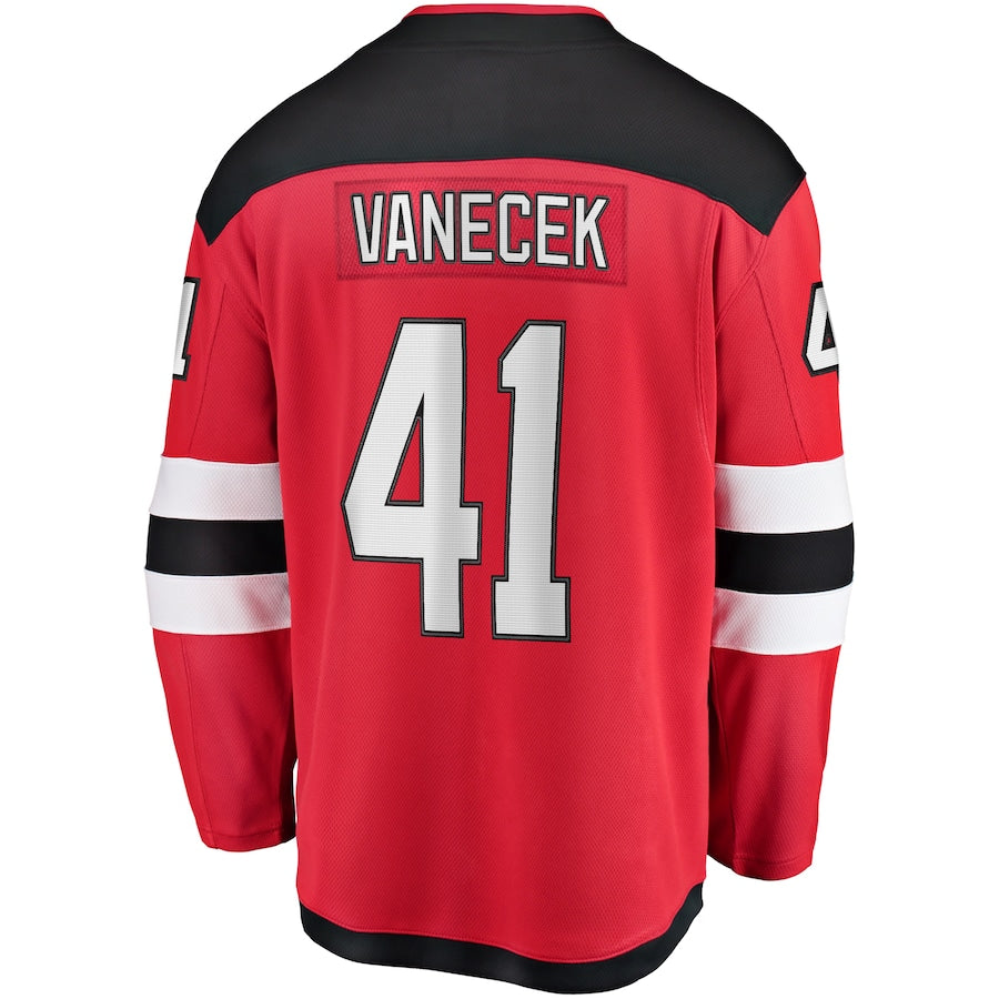 NJ.Devils #41 Vitek Vanecek Fanatics Branded Home Breakaway Player Jersey  Red Stitched American Hockey Jerseys