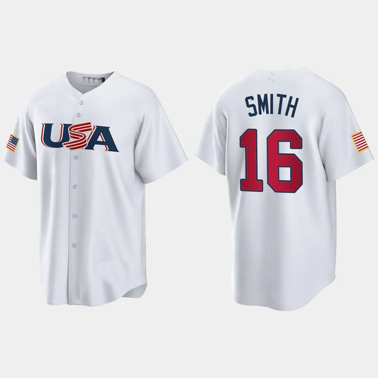 #16 WILL SMITH LOS ANGELES DODGERS 2023 WORLD BASEBALL CLASSIC USA REPLICA JERSEY ¡§C WHITE Stitches Baseball Jerseys