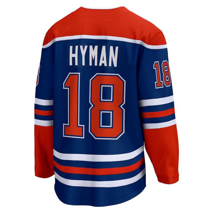 E.Oilers #18 Zach Hyman Fanatics Branded Home Breakaway Player Jersey  Royal Stitched American Hockey Jerseys